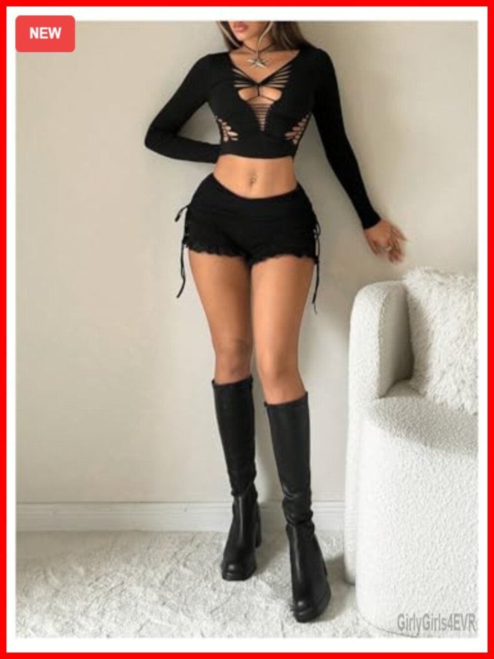 Women's Lace Low Rise Stretchy Ruffle Mini Shorts - Picture 4 of 5
